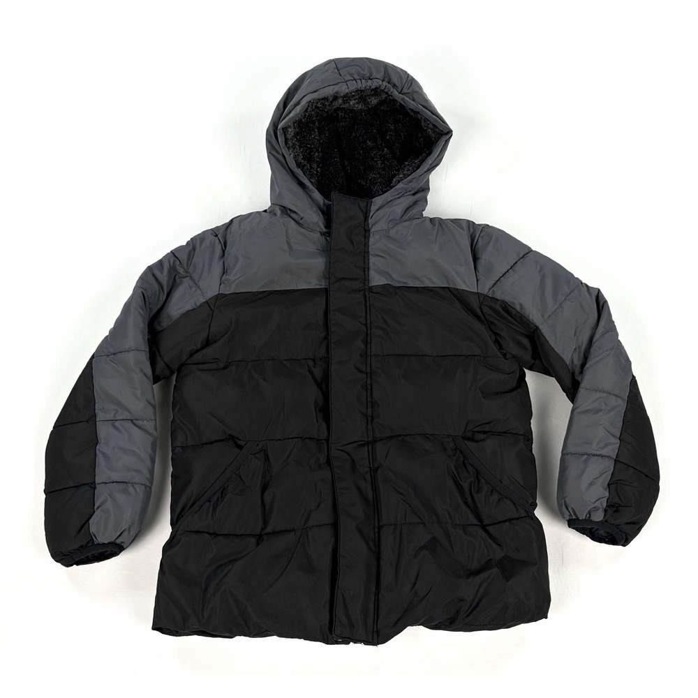 Wonder Nation Boys Puffer Jacket Coat Hooded Winter Black Gray Kids Size S 6-7